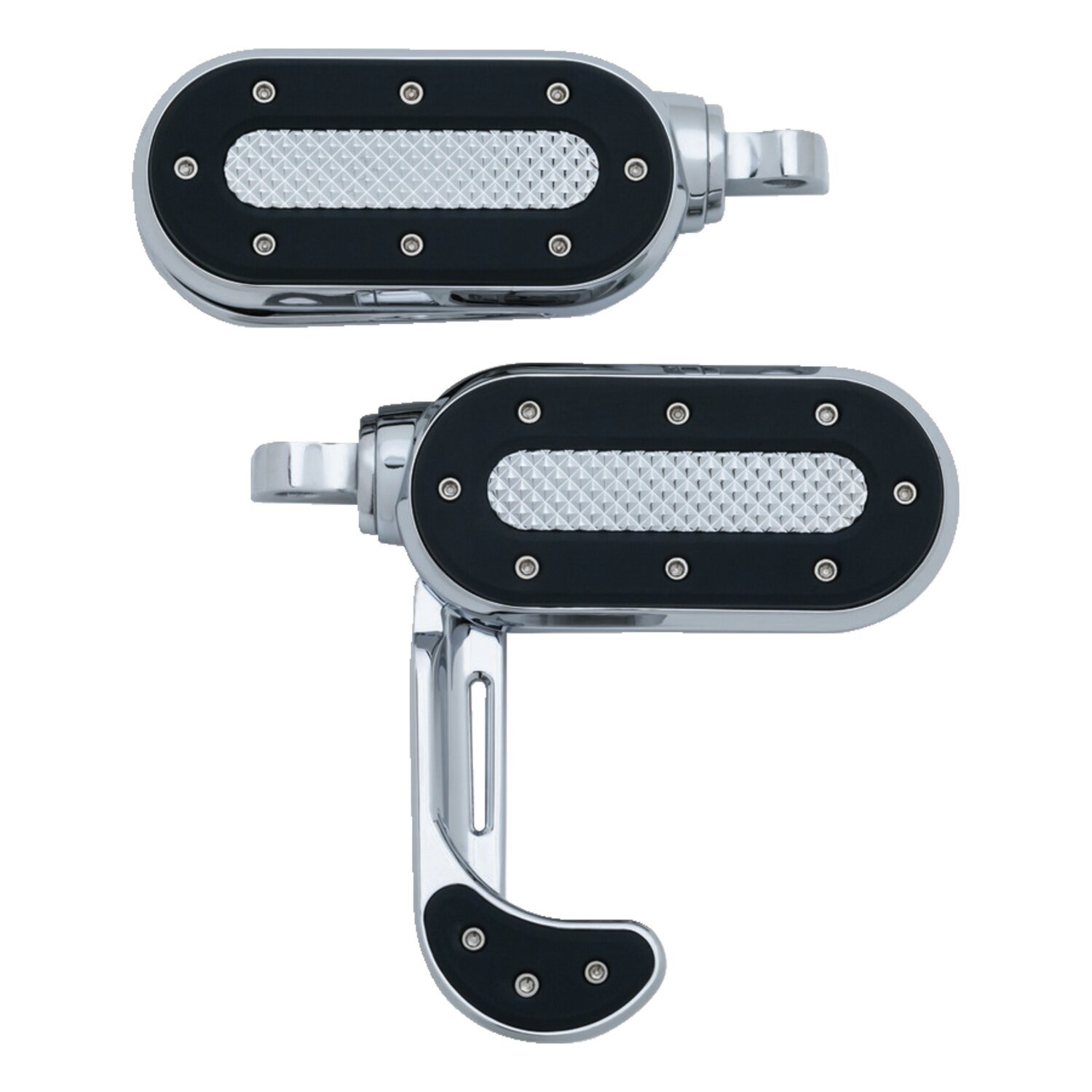 Kuryakyn, Heavy industry switchblade foot pegs, Black, Chrome