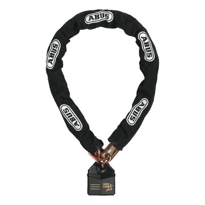 Black. Security level 20. Combination padlock with 14mm shackle & 14mm loop chain with protective textile sleeve. Comes with the Granit 37RK/80 padlock that offers the highest security level available and a CEN Class 5 certification. Lock body and shackle are made of hardened steel and has a double ball locking mechanism. The shackle can be removed and comes with a guard against tool attacks. Comes with a special coating for corrosion resistance. Designed to secure high end motorcycles, halls, warehouses, factory gates, containers, trucks etc. Incl. 2 keys . Chain length 120mm. Weight 7052 grams.