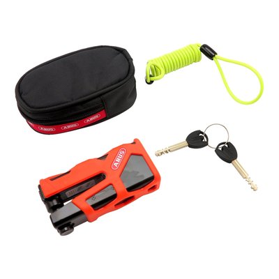 With a 13 mm locking bolt made from hardened special steel. Security level 17. Extremely high protection against theft. Small, easy to handle, compact and secure. Easy handling thanks to the sliding mechanism. Open the lock, let the slide slip out with the locking bolt, guide the bolt through the brake disc from the inside, push the lock body towards the bolt and lock with the key. XPlus cyclinder for highest level of protection against tampering, e.g. picking. Non-slip, protective rubber coating. Includes a Memory Cable – to remind you about the lock before setting off and 2 keys are supplied with the lock. Brake disc lock inner clearance length 45mm. Weight 780 grams.

Note: Lock holder 524085 is separately available.