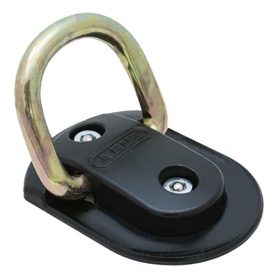 14mm thick shackle. security level 15. Very robust. Mounts on floor or wall, inside or outside. Weatherproof design. Flat shape enables driving over it without problems. Includes mounting hardware. 14mm thick shackle. Security level 15. Weight 850 grams. 135mm x 98mm.