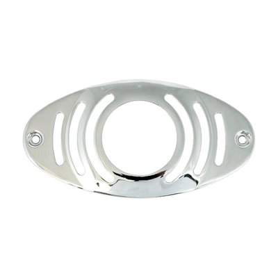 Chrome plated steel taillight grill for regular cateye style taillights.