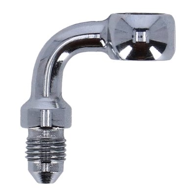 90 degrees Banjo fitting, 11mm - 7/16". Fits straight to Goodridge brake line kits with 3/8"-24 AN-3 threaded hose ends.