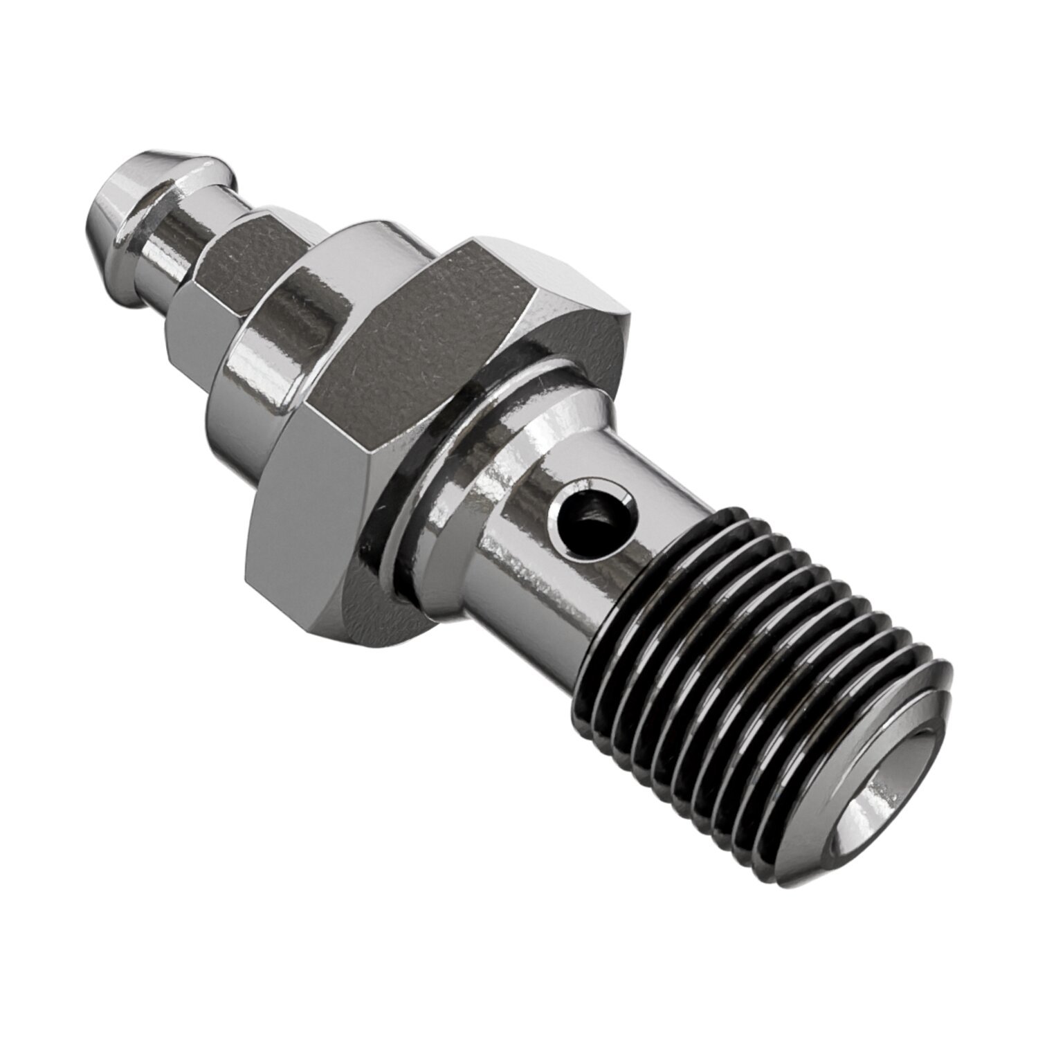 Goodridge, 3/8-24 banjo bolt w/bleed nipple. Stainless
