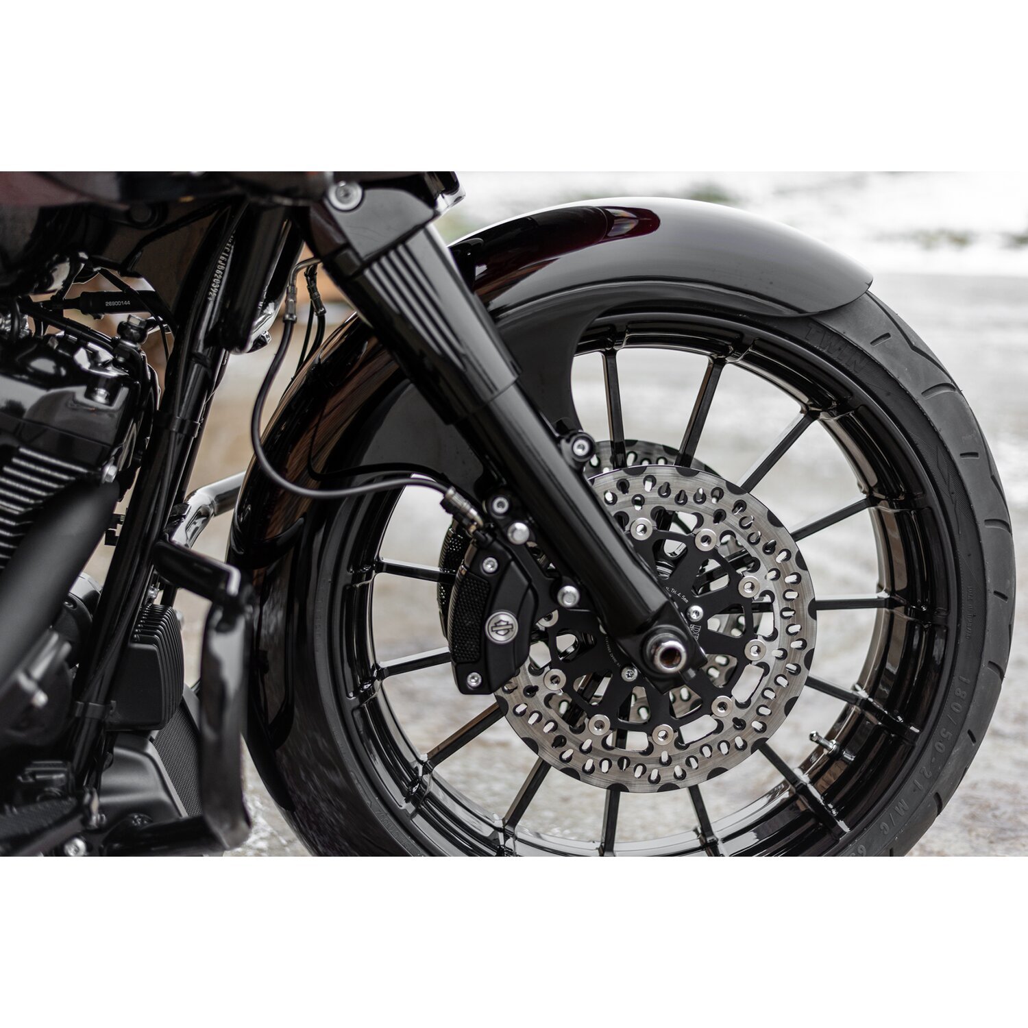 Killer Custom, 'Wrapper' front fender, 18 x 5.50 fat wheels, Black, Gloss