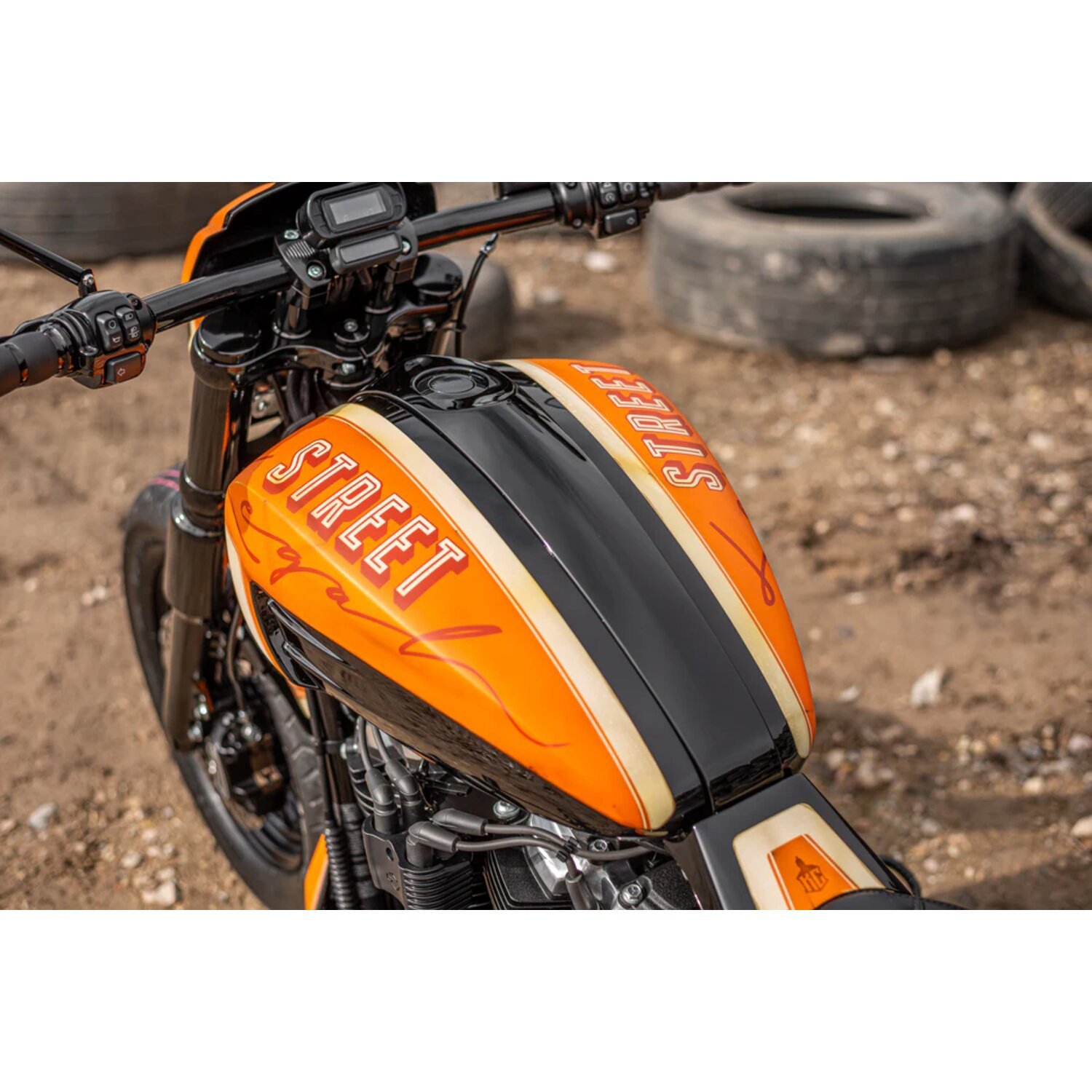 Killer Custom, 'Avenger' M8 Softail gas tank cover & console, Black, Gloss