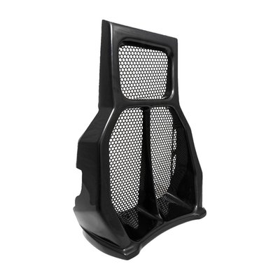 Covers the stock radiator, improving the radiator look from average to badass. Does not interfere with cooling of radiator or voltage regulator like some others tend to do. Made of hand-laid unpainted gel coated fiberglass that is very stiff, strong, straight and light with a backing of black powder coated 'honeycomb' wire mesh. Includes all required hardware. 
Note: Requires fitment checks before painting and final assembly. 
Note: With approval. Check your local MCS dealer or the MCS sales department for exact type of approval and validity on bike model and years on the test report.