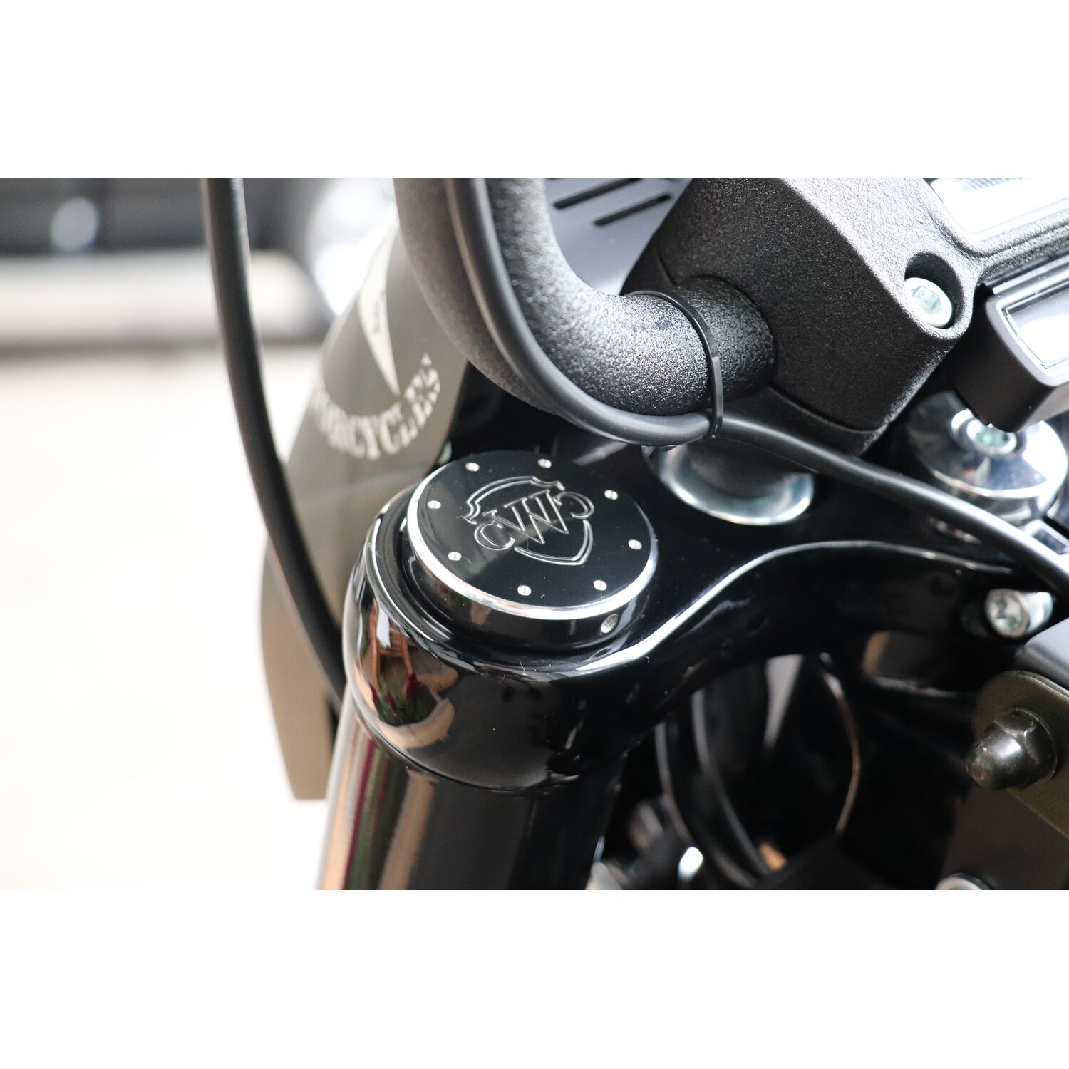 Cult-Werk, 2-piece fork tube cap bolt cover kit, Logo, Black, Gloss