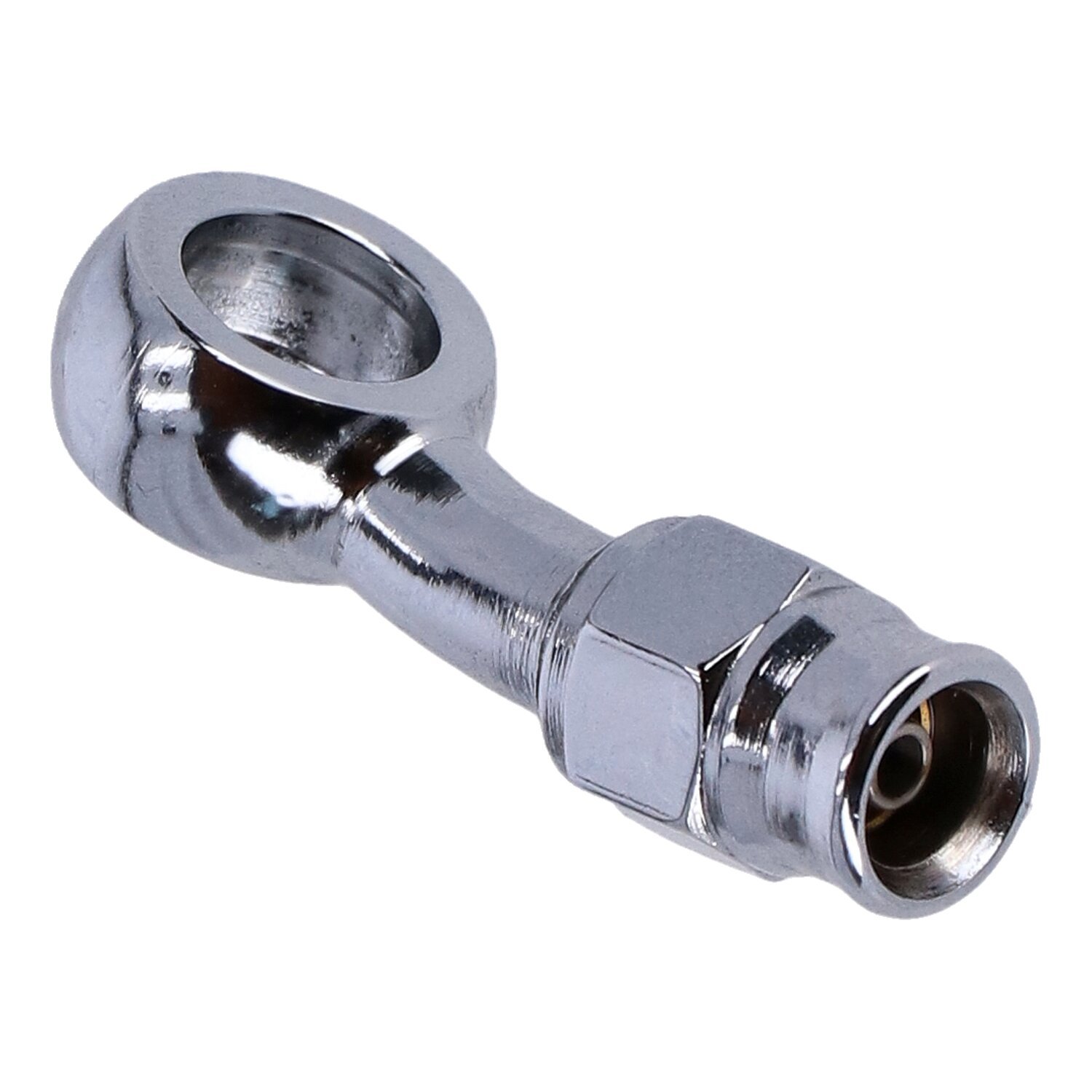Goodridge, 3/8" (10mm) banjo fitting 20 degree bend, Chrome