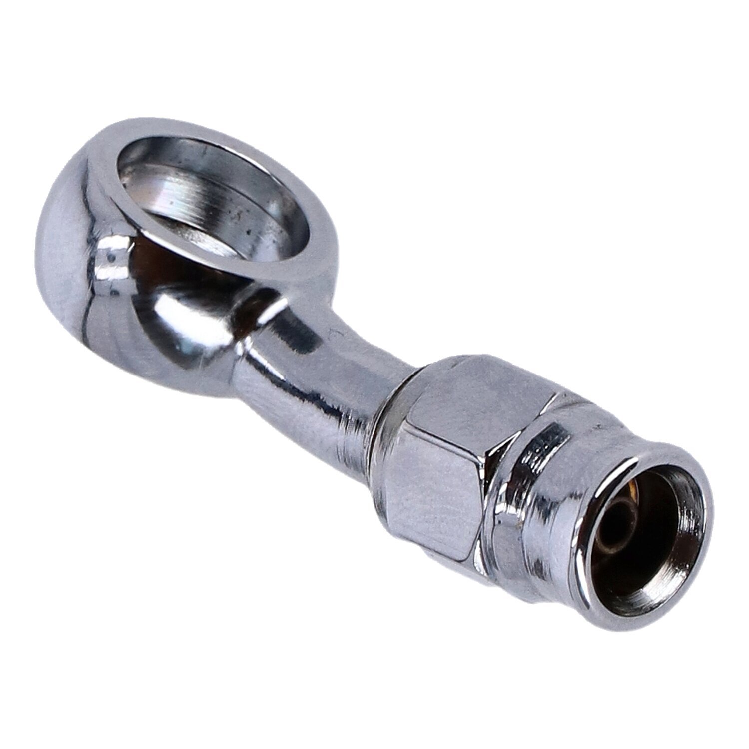 Goodridge, 7/16" (11mm) banjo fitting 20 degree bend, Chrome