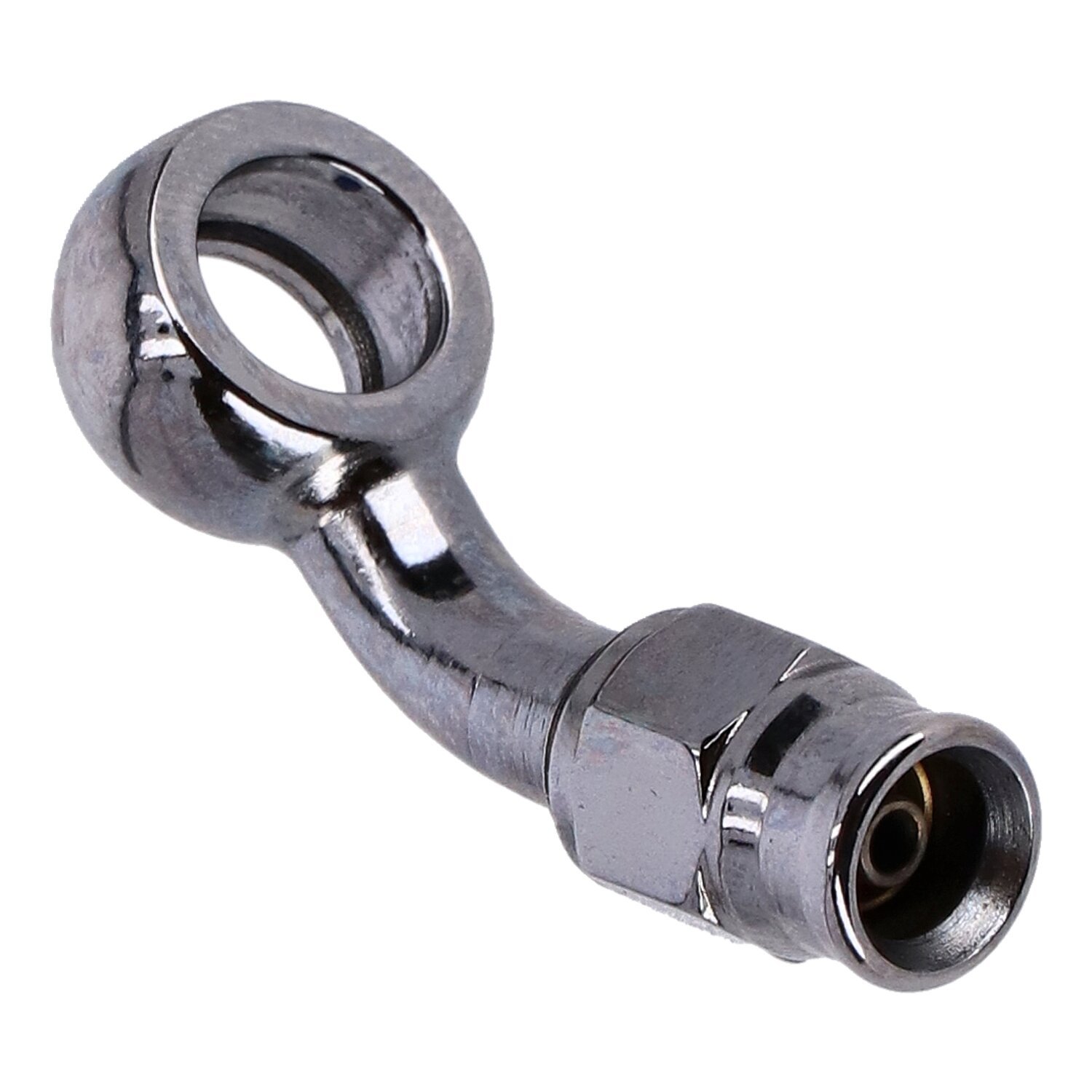 Goodridge, 3/8" (10mm) banjo fitting 45 degree bend, Chrome