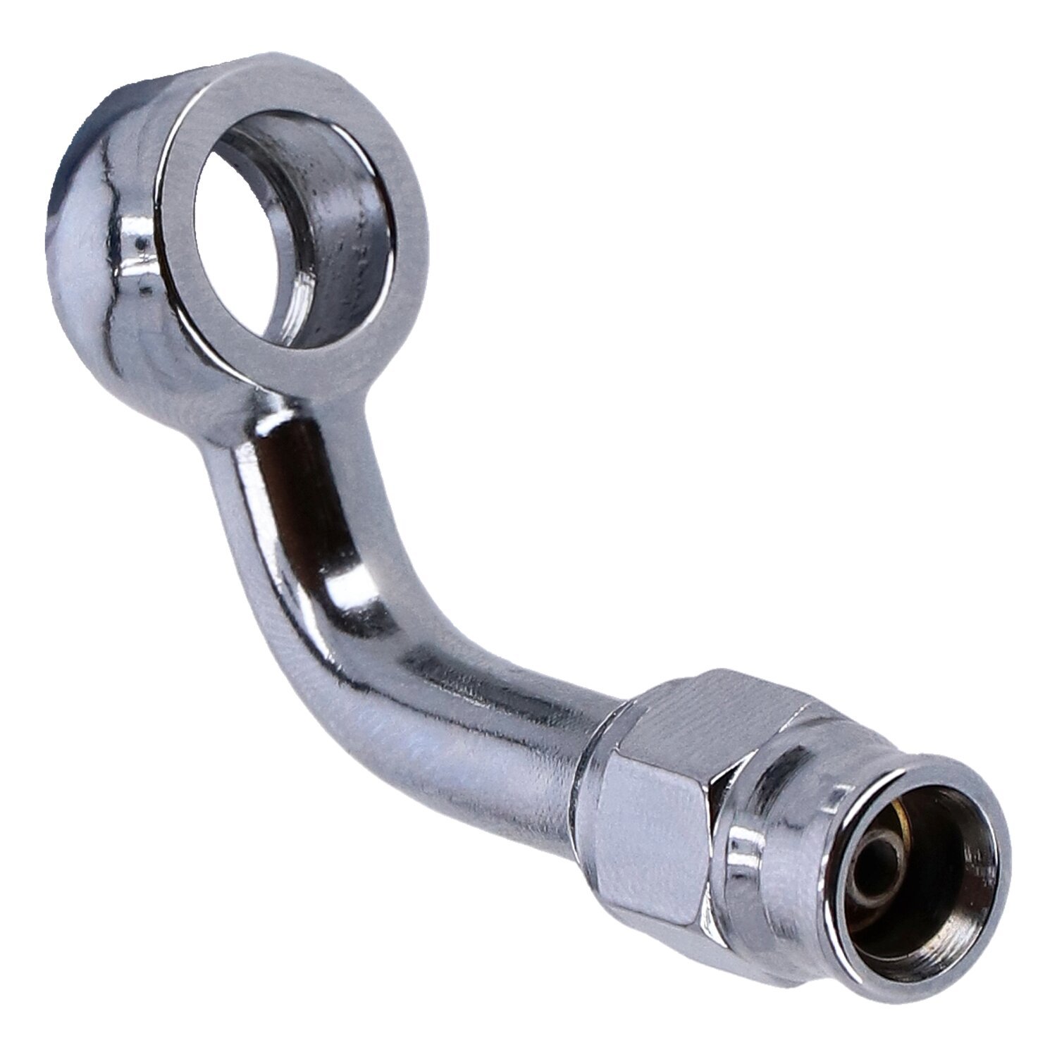 Goodridge, 3/8" (10mm) banjo fitting 70 degree bend, Chrome