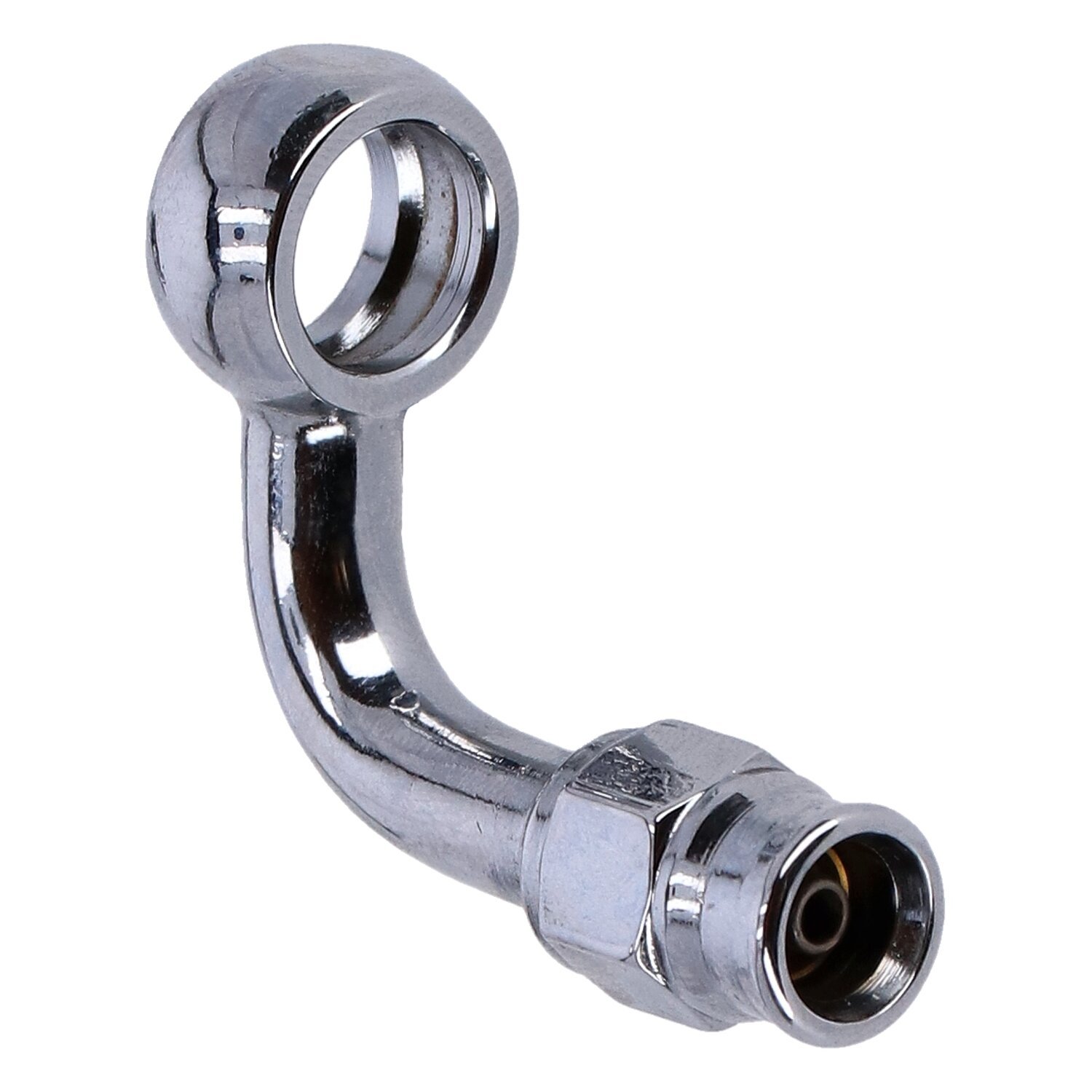 Goodridge, 7/16" (11mm) banjo fitting 90 degree bend, Chrome