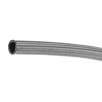 11.15mm OD x 5/16" (8.2mm) ID. 
This Goodridge oil hose is a PTFE inner tubing which is compatible with all fluids. This inner tubing is protected by a clear stainless steel braid which is corrosion and fire resistant. Burst pressure is 690 bar and the working temperature is between -70C° and +260C°. This is a truly heavy duty oil line! 
Following hose ends and installation tool are separately available: 
- 921836 With internal thread for H-D oil tank chrome 
- 921837 1/8 NPT chrome 
- 921840 1/8 NPT 90° angle chrome 
- 921841 Replacement copper olive 
- 921842	Installation tool 
