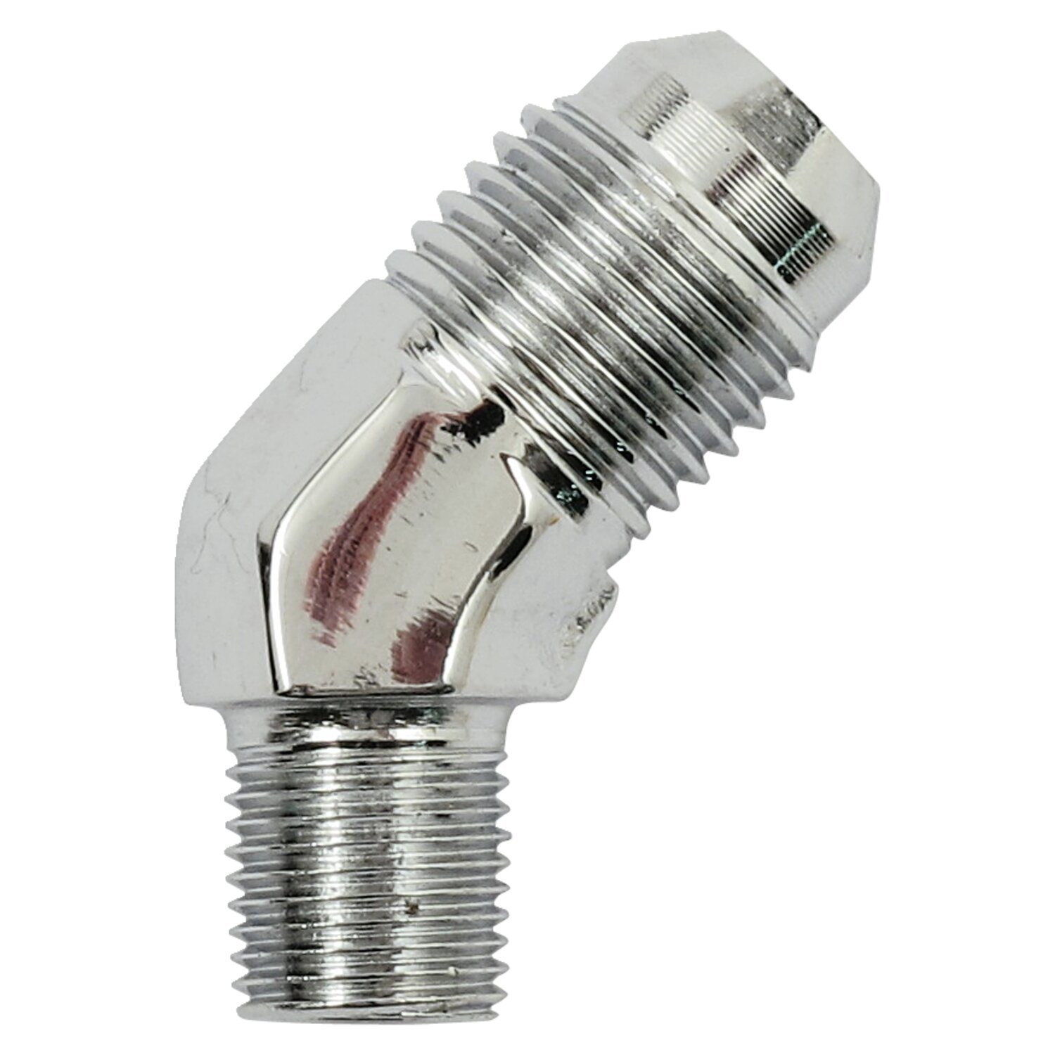 Goodridge, -6 JIC oil line fitting, 1/8". 45, Chrome