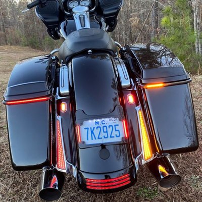 With chrome plated trim and a smoke lens. Plug & Play. Saddlebag filler panel light set that simply installs with double sided adhesive tape between fender and saddlebags. Offers run-brake-turn function with 45 super bright dual intensity red LEDs that are waterproof sealed behind a lens.