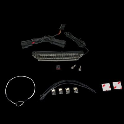 Adds an additional running and brake light as one row of 24 super bright 5mm LEDs, which are weatherproof sealed behind a lens. The unit is installed with the included mounting hardware to the underside of the luggage rack or sissy bar placing this light bar right at eye level to the traffic behind you. 
- Fits Air Wing Detachables™ Luggage Rack P/N 54283-09A and 50300008A or Adjustable Two-Up Luggage Rack P/N 50300044B or 50300076B on 2014-2023 Harley-Davidson® Touring models