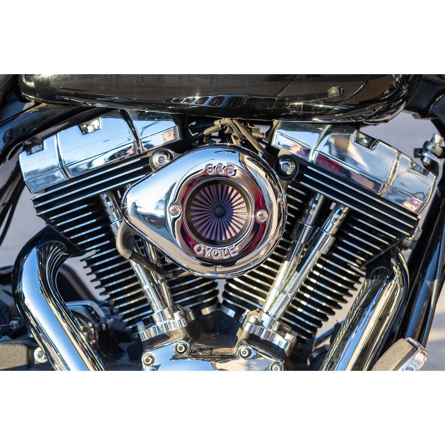 S&S, 'Air Stinger Stealth' air cleaner kit. Teardrop, Silver, Chrome
