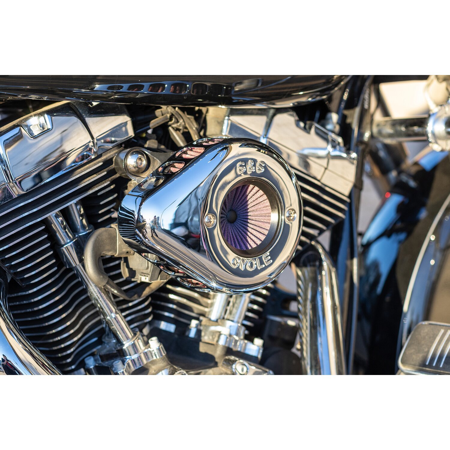 S&S, 'Air Stinger Stealth' air cleaner kit. Teardrop, Silver, Chrome