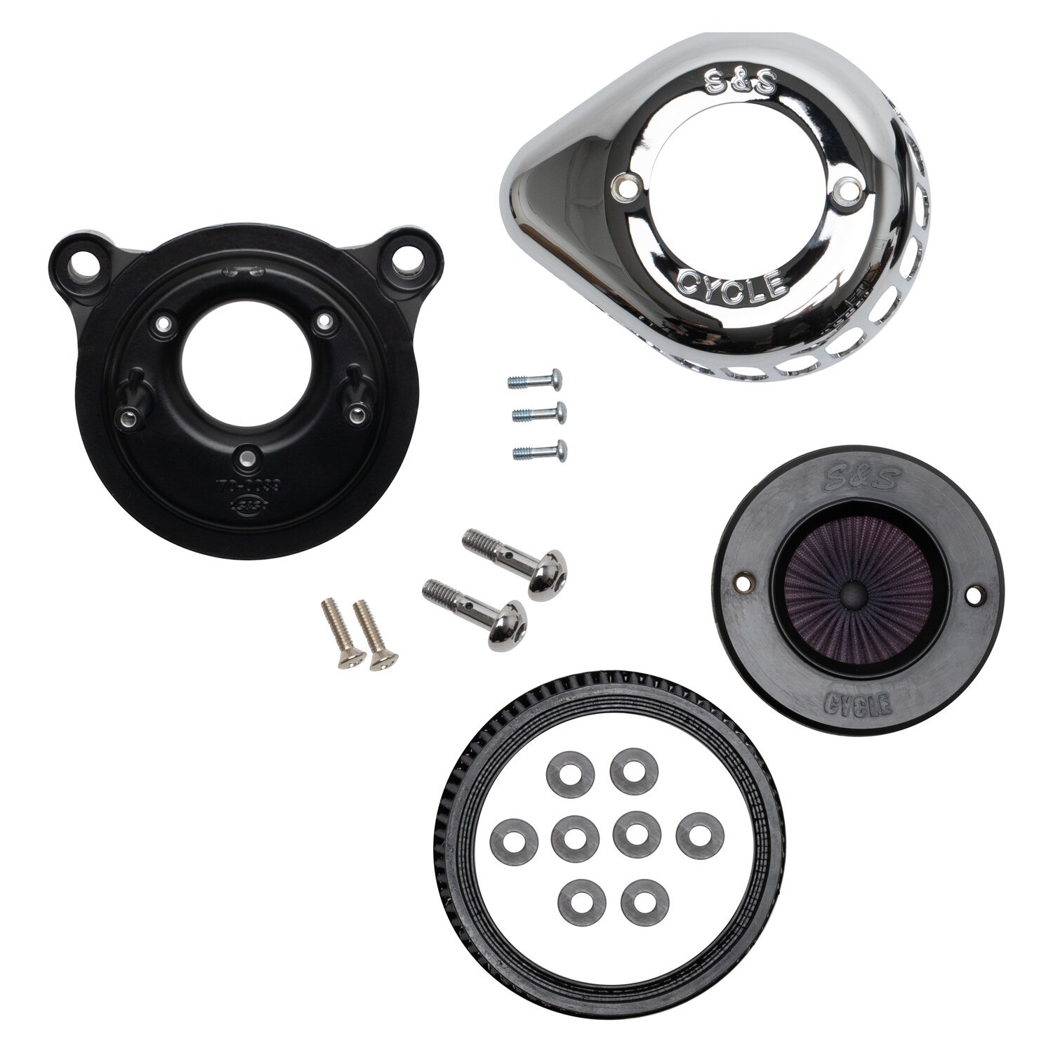 S&S, 'Air Stinger Stealth' air cleaner kit. Teardrop, chrome, Silver