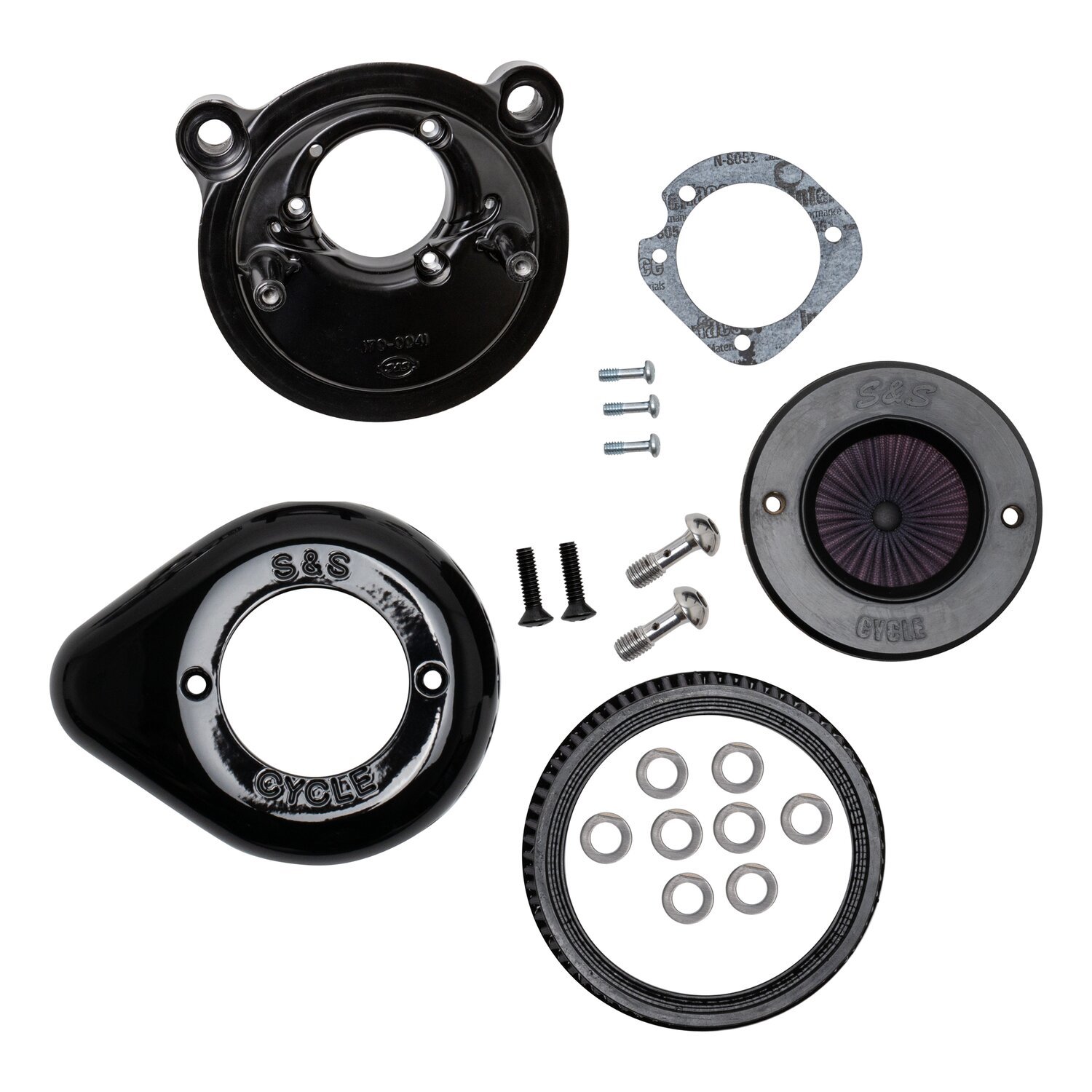 S&S, 'Air Stinger Stealth' air cleaner kit. Teardrop, black, Gloss