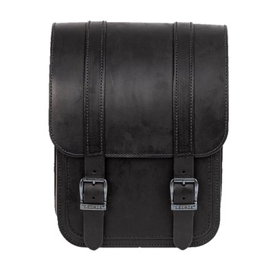 Straight (non triangular) shaped. Approx. dimensions: 33cm high x 25cm wide x 13cm deep. Dimensions and capacity are approximate and for reference only. With a special HPDE reinforced backside.
Note: All swingarm bags are installed with and include leather straps.