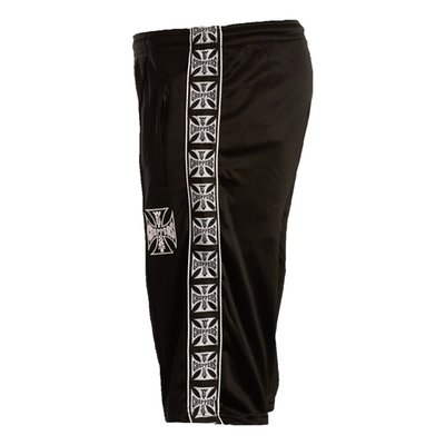 WCC Tracksuit in brushed tricot, slim fit. Ribbed cuffs, nylon full zip in front, two front pockets. Waistband with elastic inside and drawcord on pants.  West Coast Choppers logo tape in jacquard with piping applied on sleeves and on sides of pants, printed logo’s on chest and back.