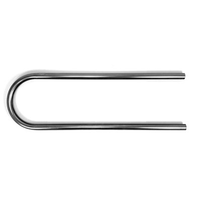 Extra Long. 1" (25.4mm) OD. 2mm thick. 210mm long x 225mm wide. Radius 100mm (measured from the middle of the tube). Custom frame hoop to re-connect both frame sides after the frame is cut and shortened, like when building a café racer or brat style bike. High quality steel with a quality bend.