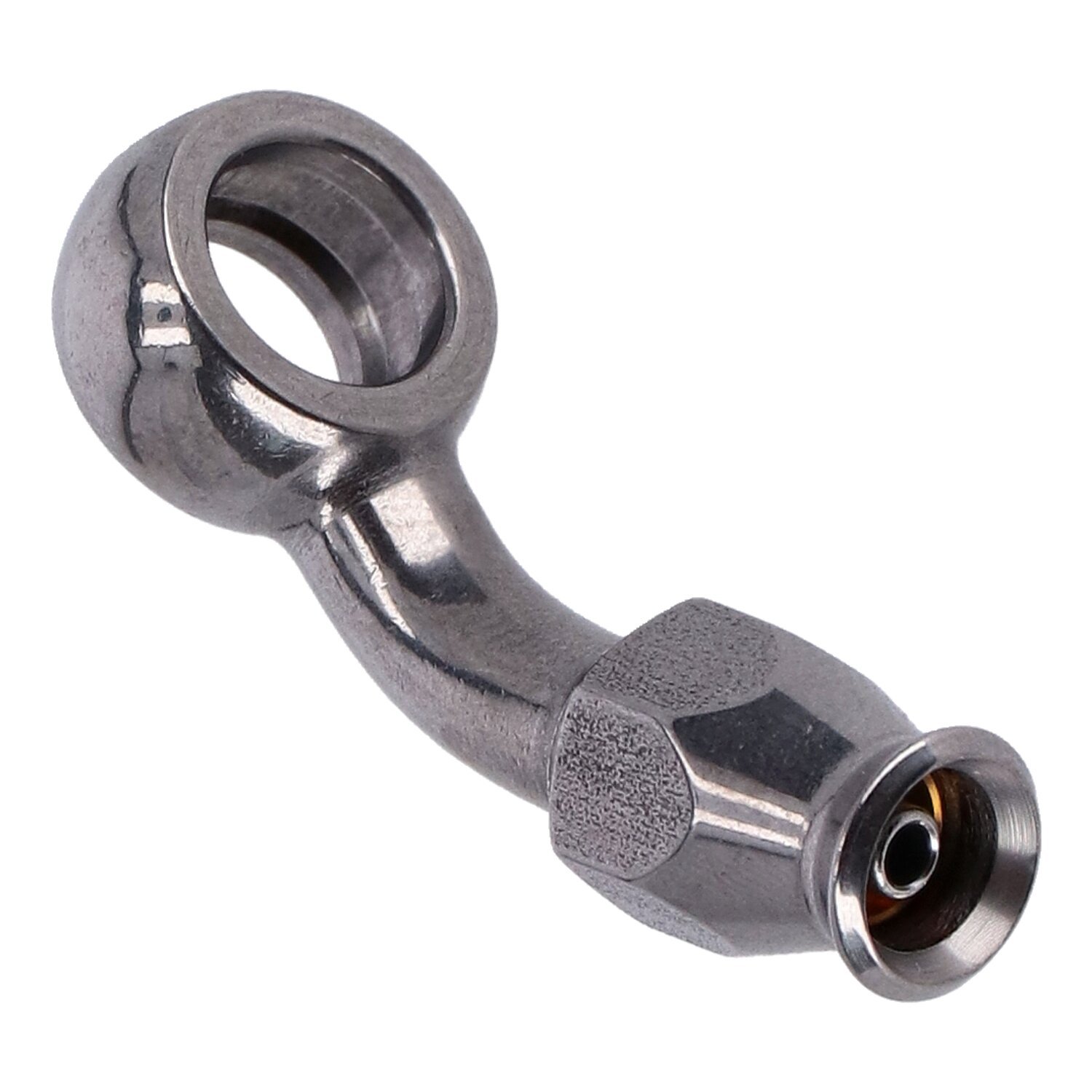 Goodridge, 3/8" (10mm) banjo fitting 45 degree bend. SS