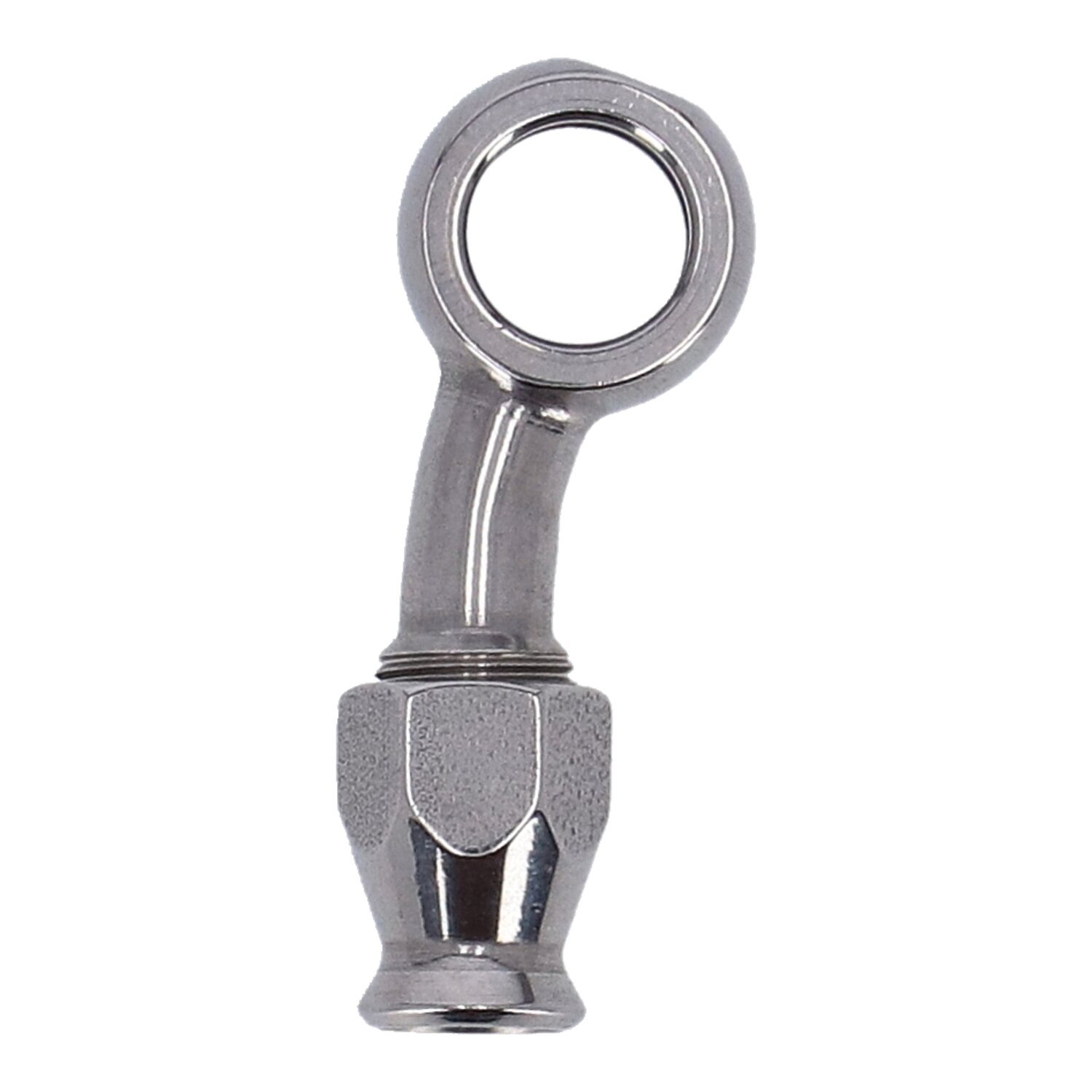 Goodridge, 3/8" (10mm) banjo fitting 20 degree side bend. SS