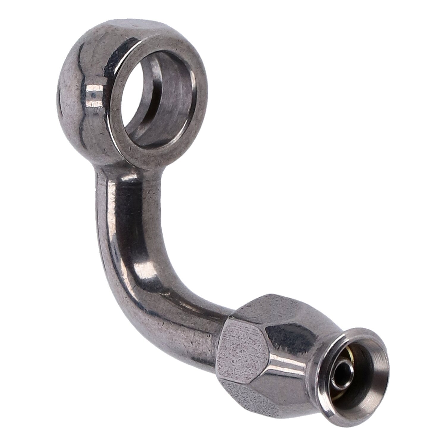 Goodridge, 3/8" (10mm) banjo fitting 90 degree bend. SS