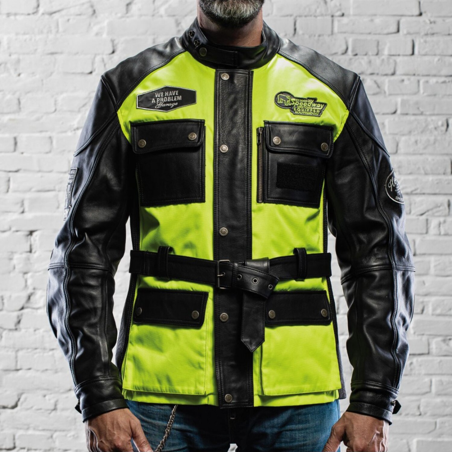 Holy Freedom Quattro Vision leather jacket, black fluo, yellow, S