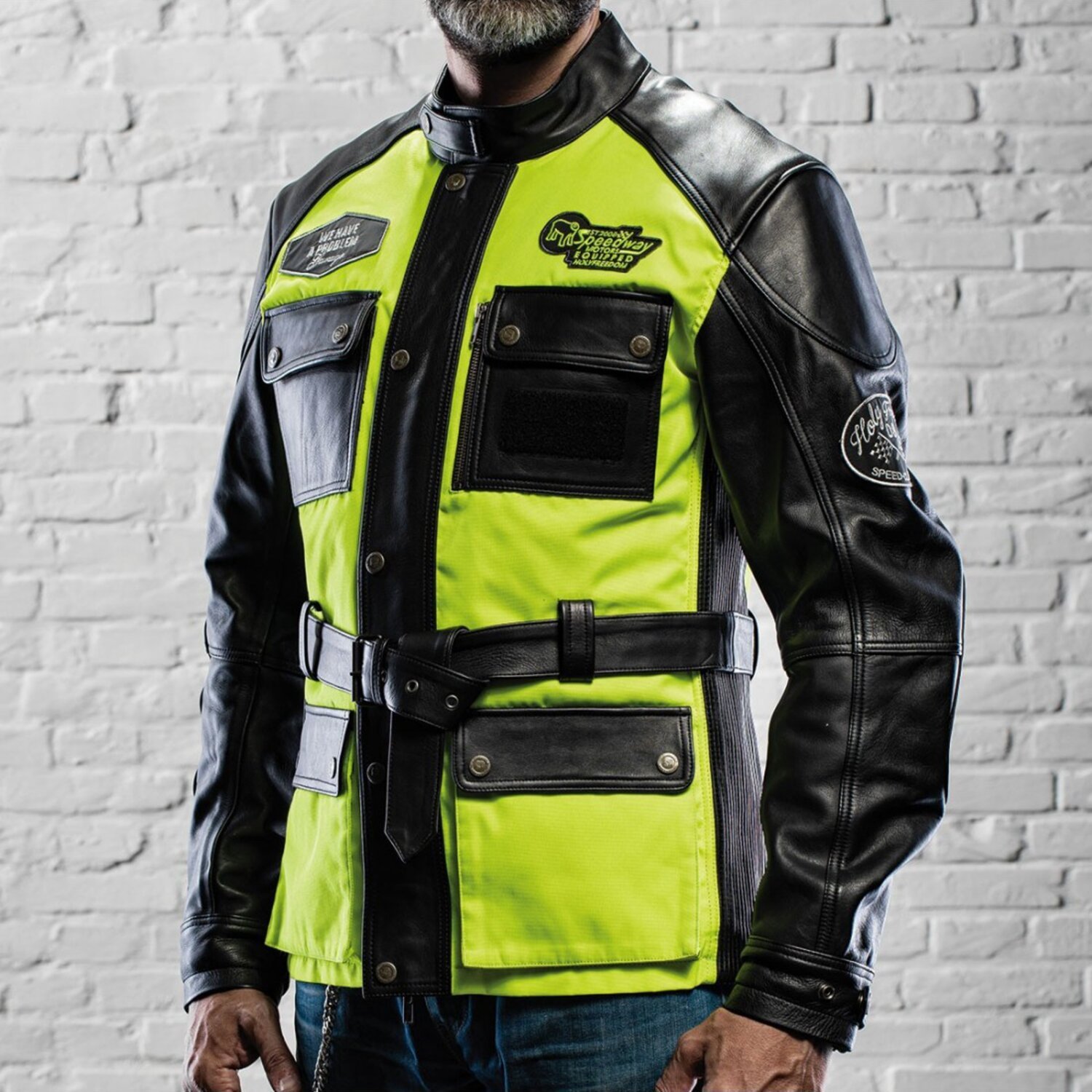 Holy Freedom Quattro Vision leather jacket, black fluo, yellow, S