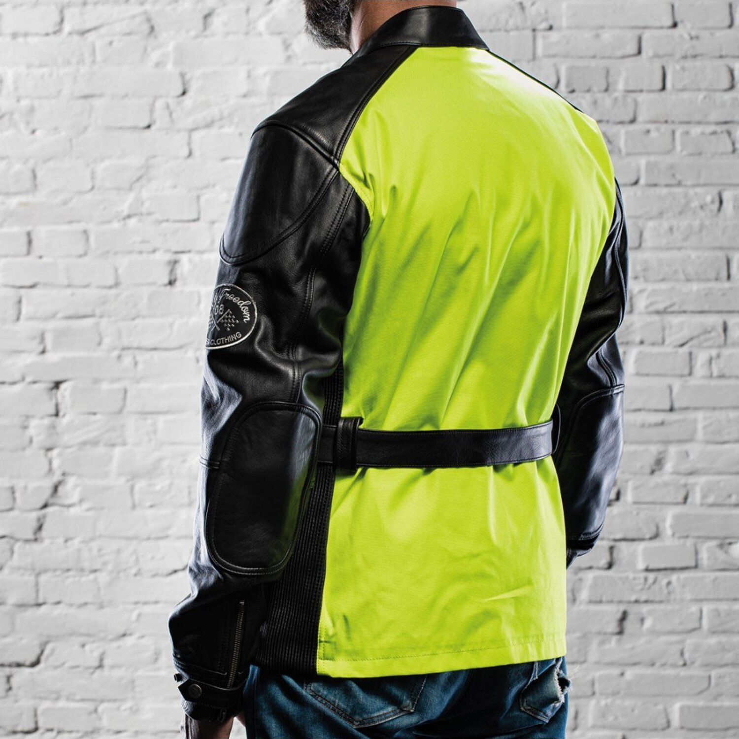 Holy Freedom Quattro Vision leather jacket, black fluo, yellow, S