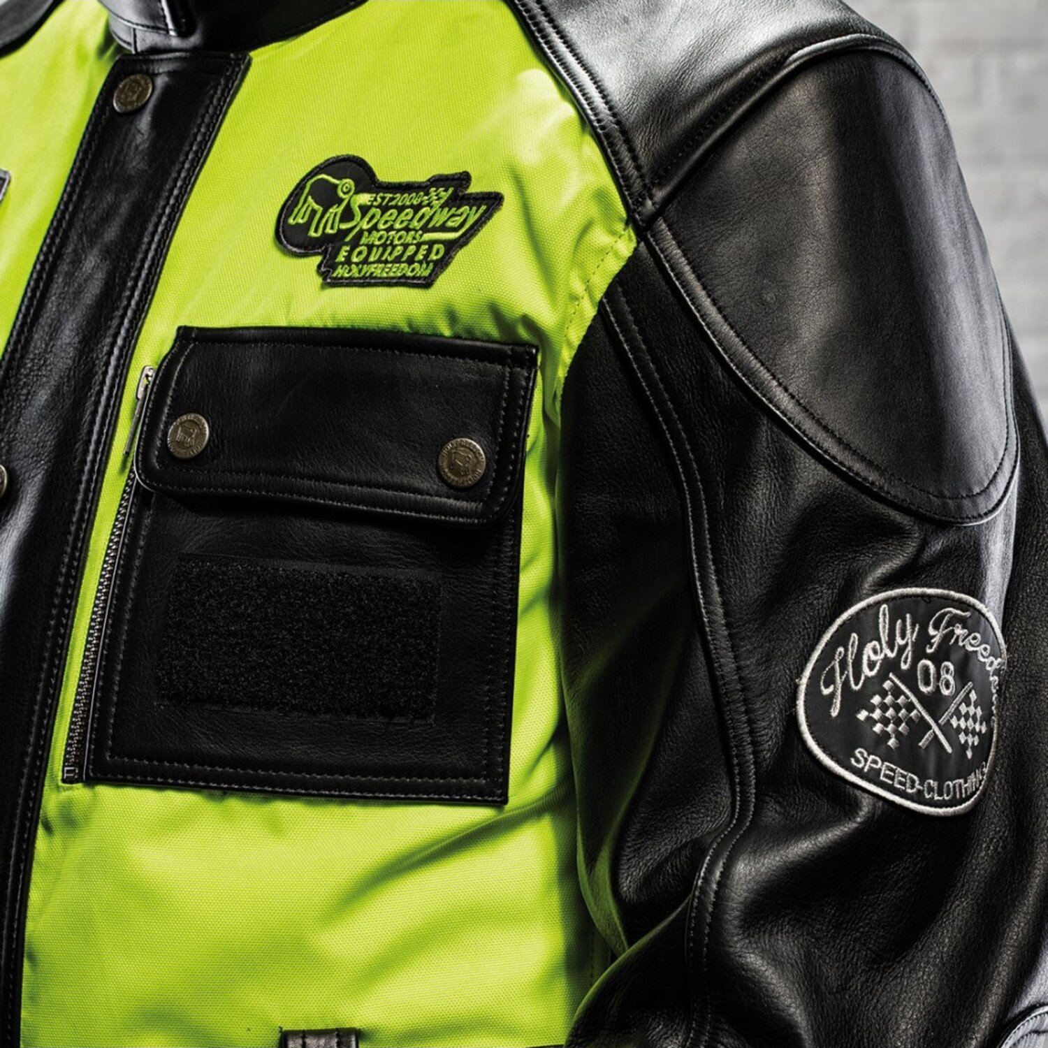 Holy Freedom Quattro Vision leather jacket, black fluo, yellow, S