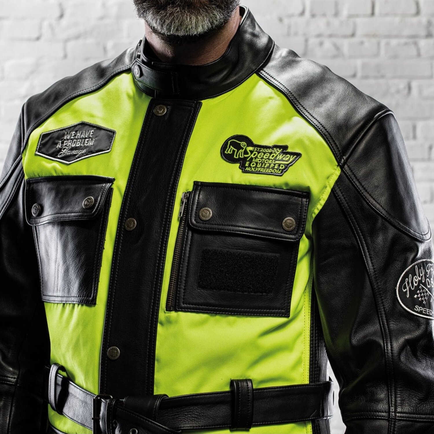 Holy Freedom Quattro Vision leather jacket, black fluo, yellow, S