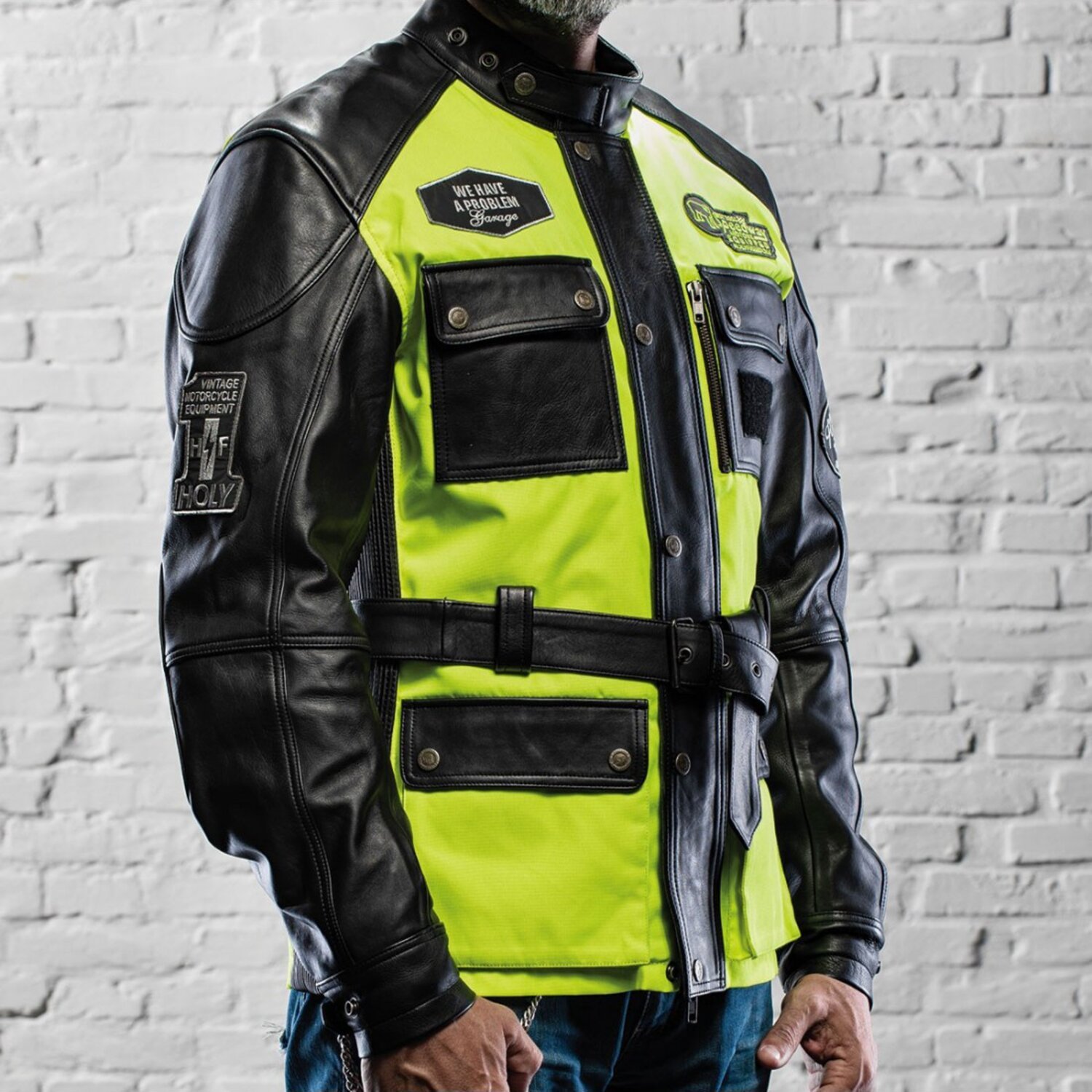 Holy Freedom Quattro Vision leather jacket, black fluo, yellow, S
