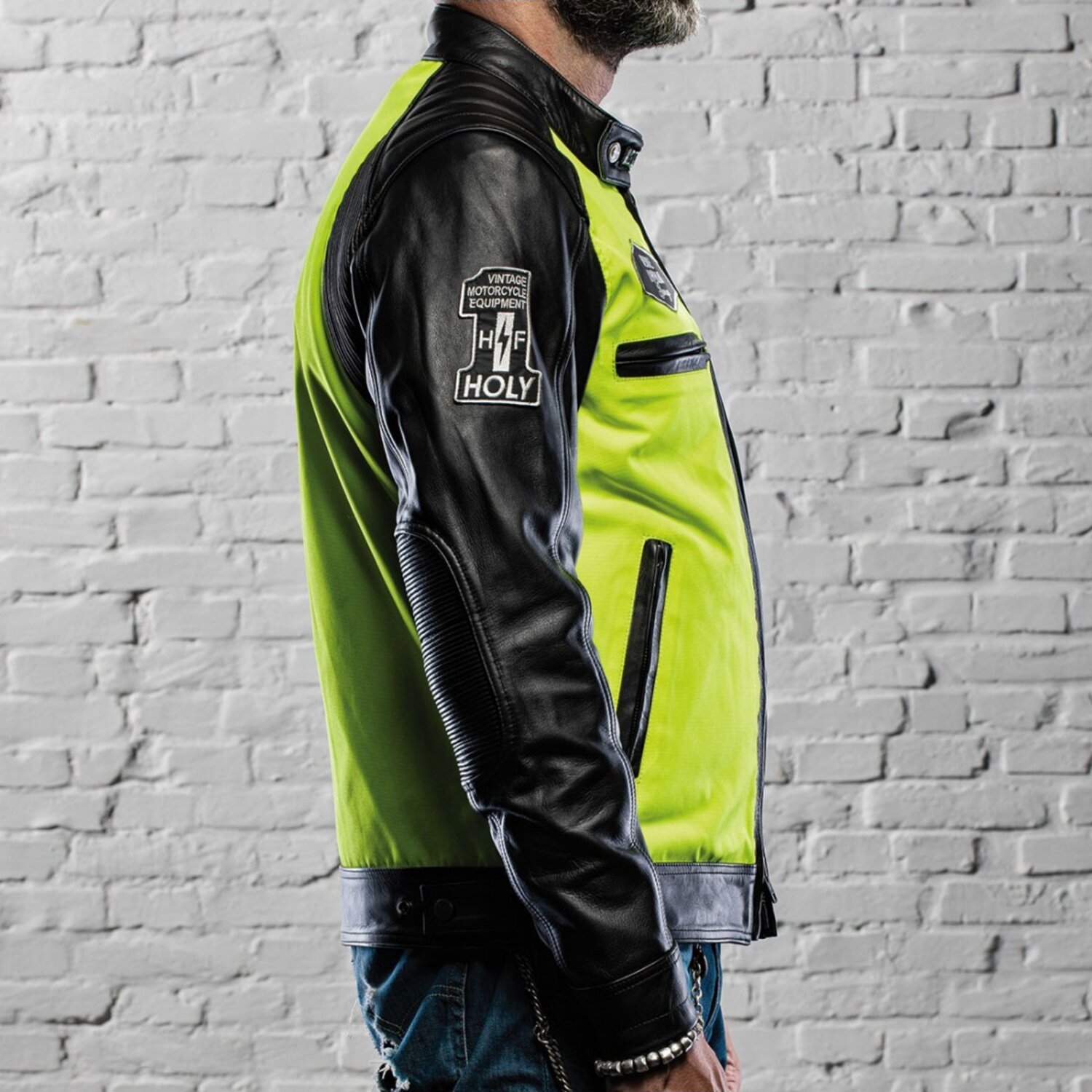Holy Freedom Zero Vision leather jacket, black fluo, yellow, S