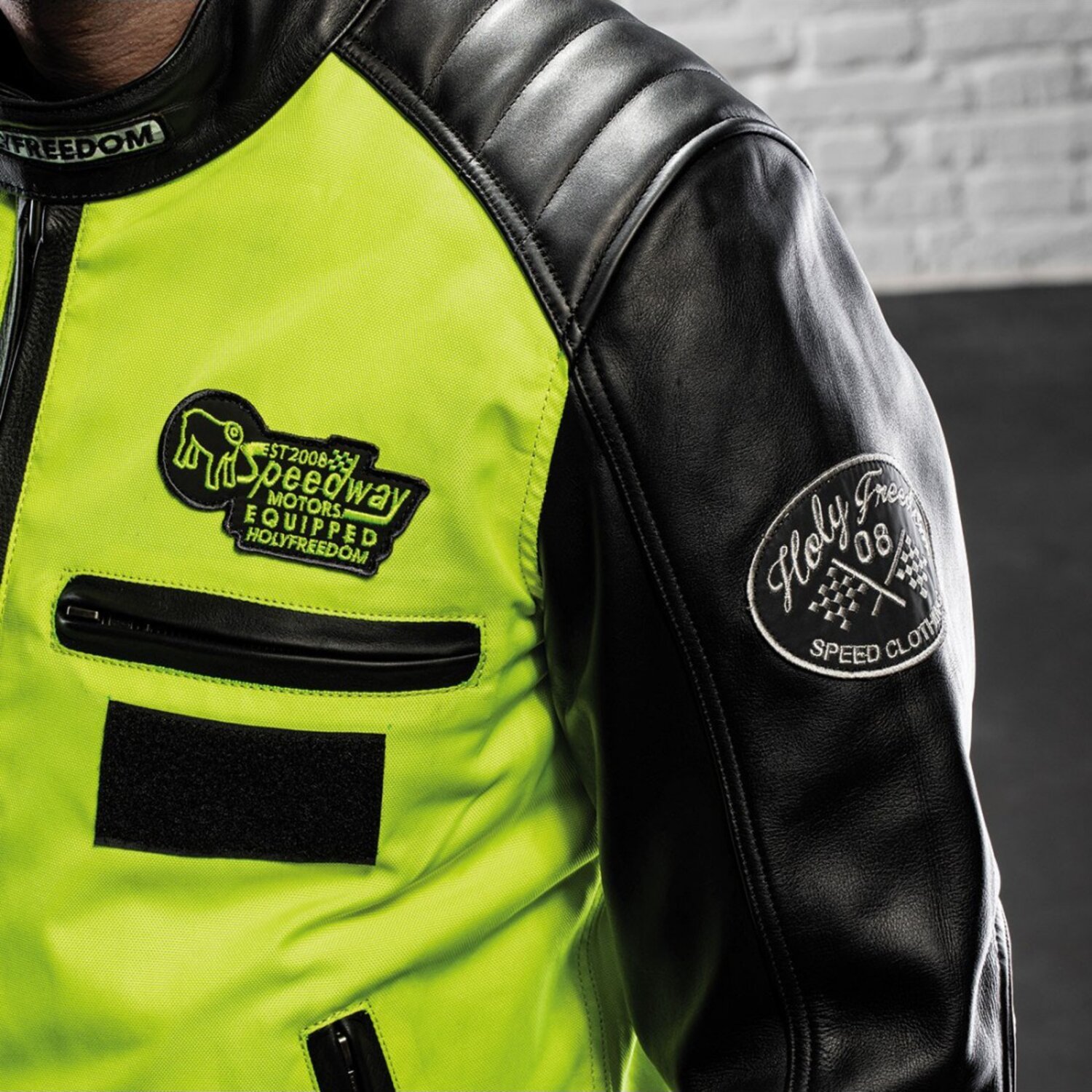 Holy Freedom Zero Vision leather jacket, black fluo, yellow, S