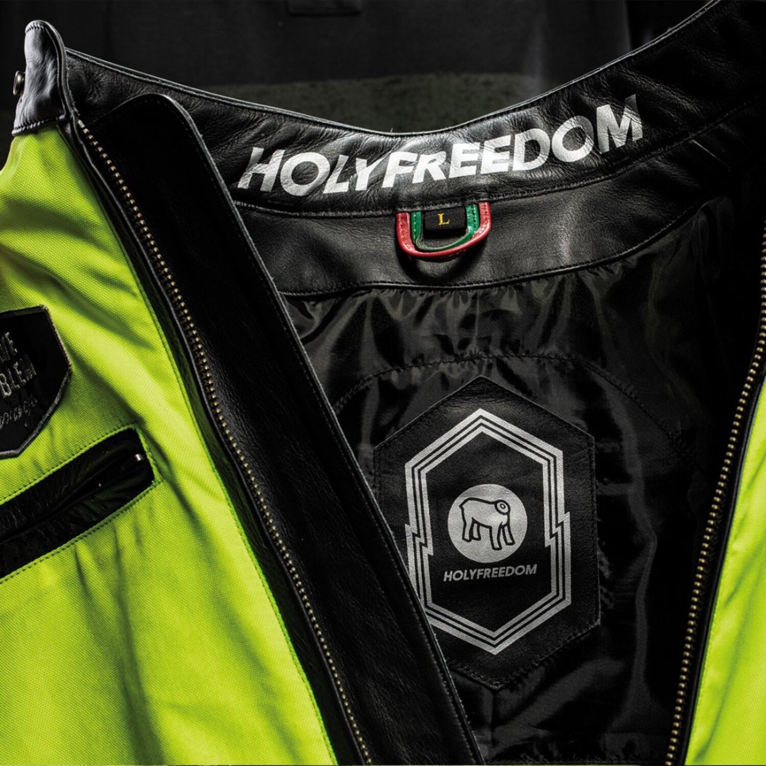 Holy Freedom Zero Vision leather jacket, black fluo, yellow, S