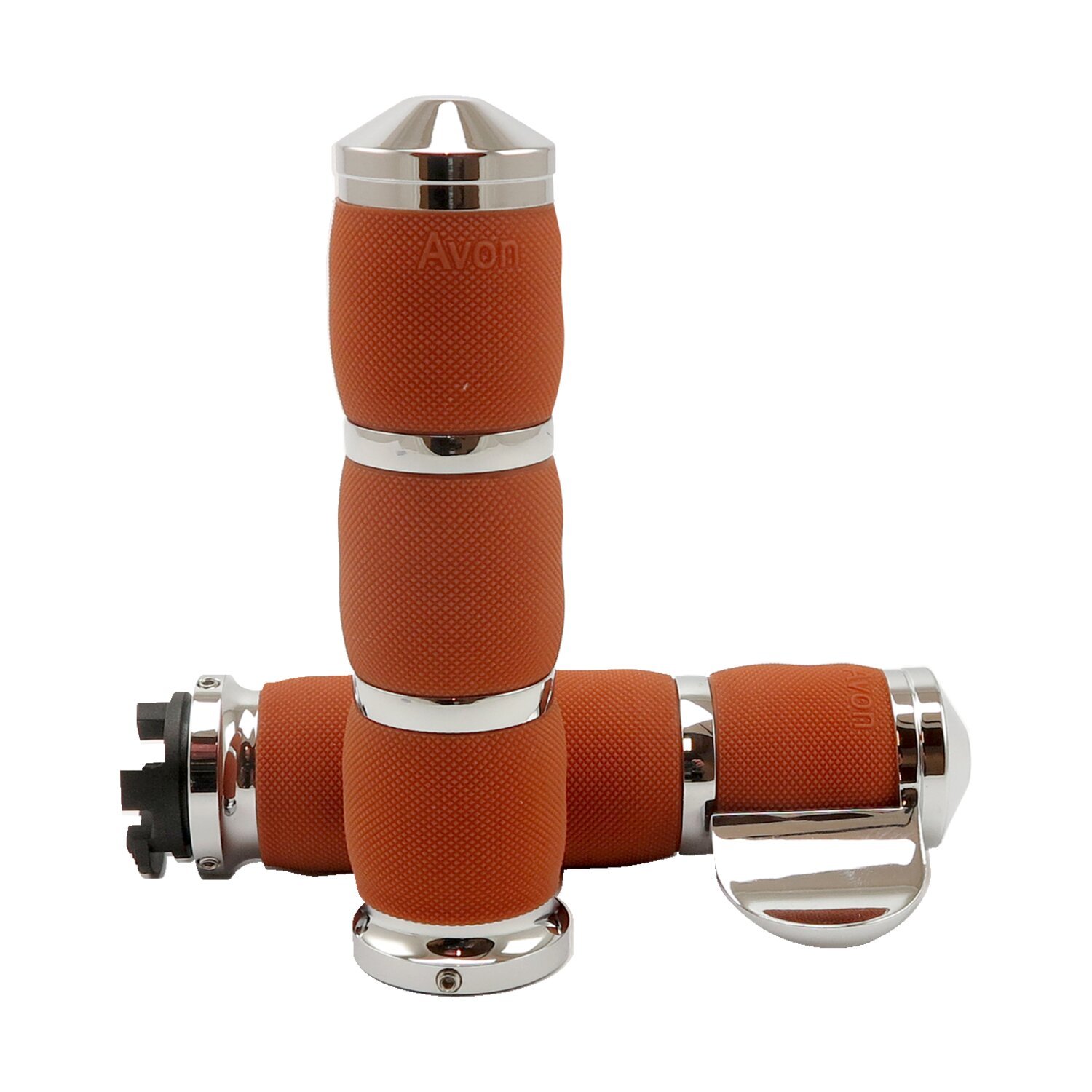 Avon air cushioned grips chrome tan w/throttle boss, Brown