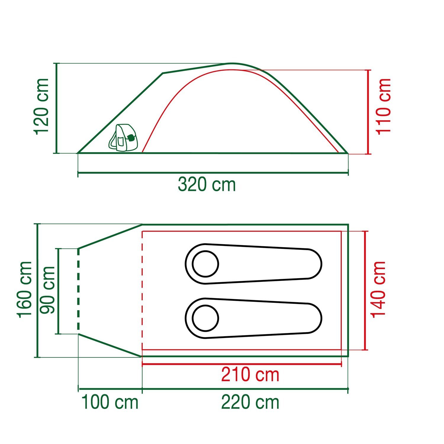 Coleman Darwin 2+ tent, dark grey, army Green, Green