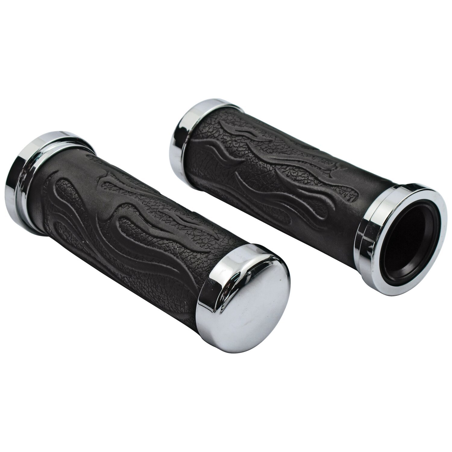 Highway Hawk, flamed handlebar grips, Black, Chrome