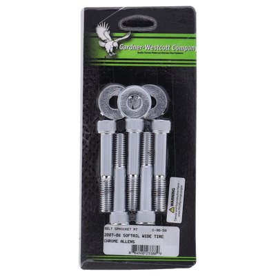 Used to mount rear belt pulleys to the wheel hub. Chrome plated allen head bolts. 
Complete with washers and nuts where applicable.