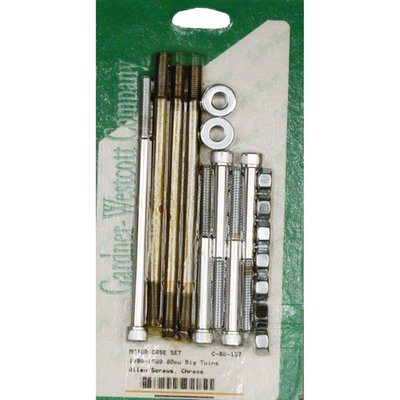 Mounts crankcase halves together. Kits come complete with washers, studs and nuts where applicable. Chome plated.