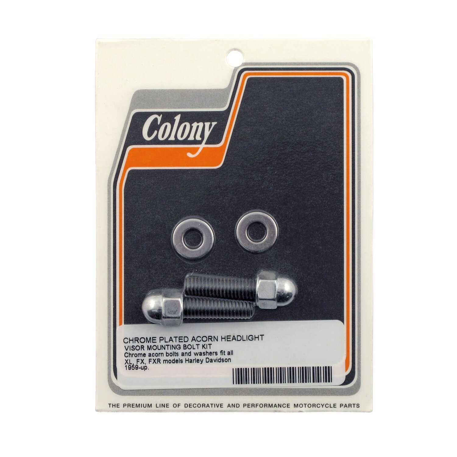 Colony, headlamp visor mount bolt kit. Chrome Acorn