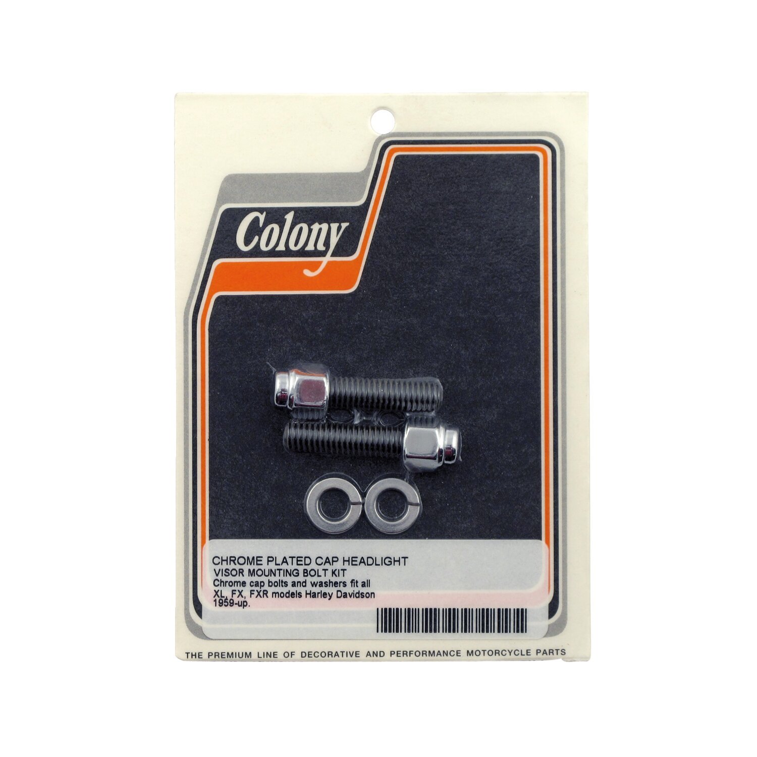 Colony, headlamp visor mount bolt kit. Chrome Cap