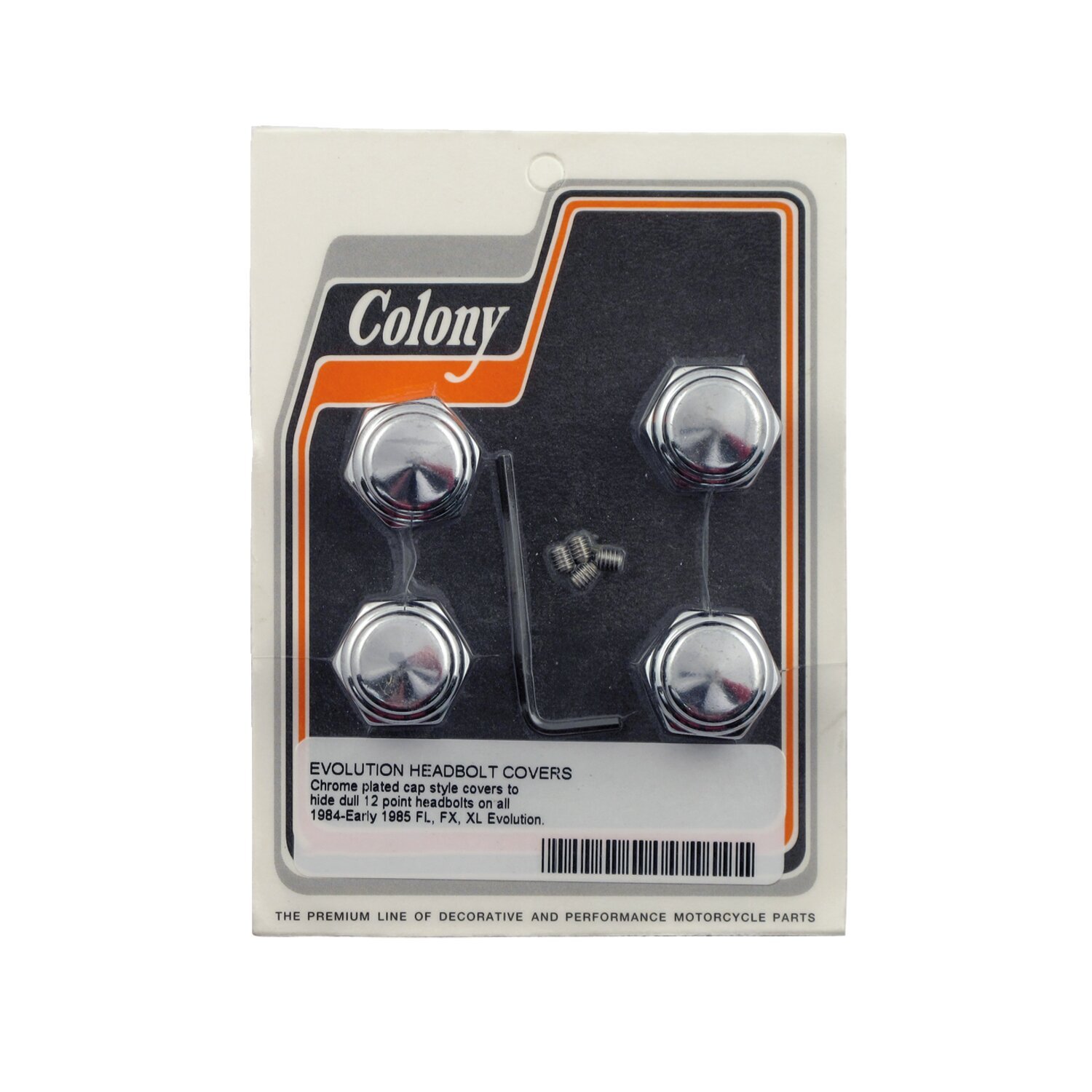 Colony, head bolt cover kit. Cap style, Chrome