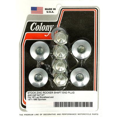 Zinc. Buttonhead. OEM styling except the nuts which are Cap style, simular to stock but it is an all steel construction, and do not have the red plastic inserts. Complete set to fit left and right side of rocker boxes