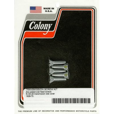 Zinc plated finish. 5 used. 
Transmission side cover with countersunk head, 12-24 X 13/16 threaded. 
OEM replacement reference 2278HW. 