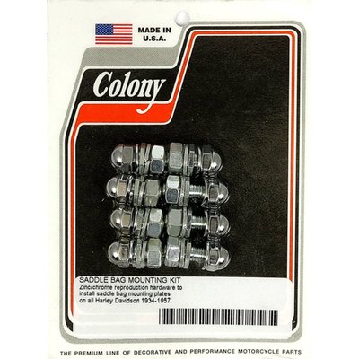 Zinc plated studs with chrome plated nuts. Reproduction installation hardware to install the saddlebag mount plates on all rigid frame models. .